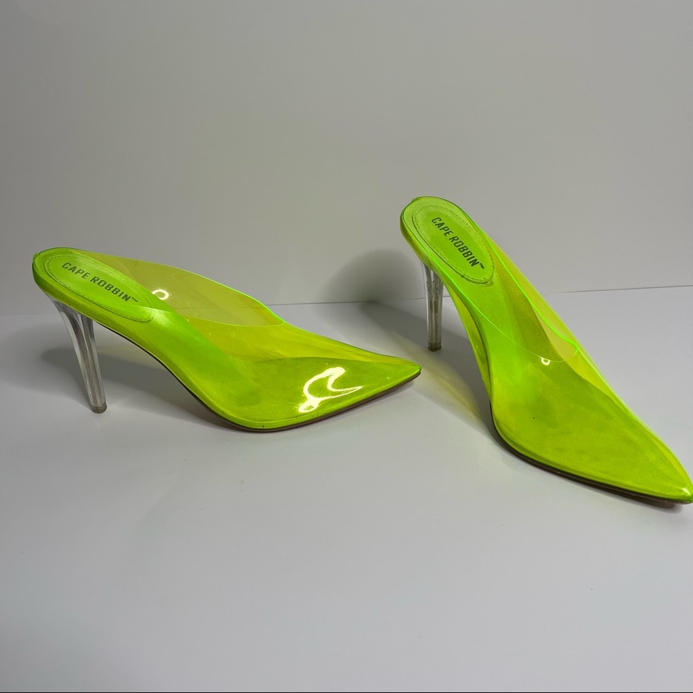 Cape Robbin Neon Lime Yellow Transparent Cinderella Heels